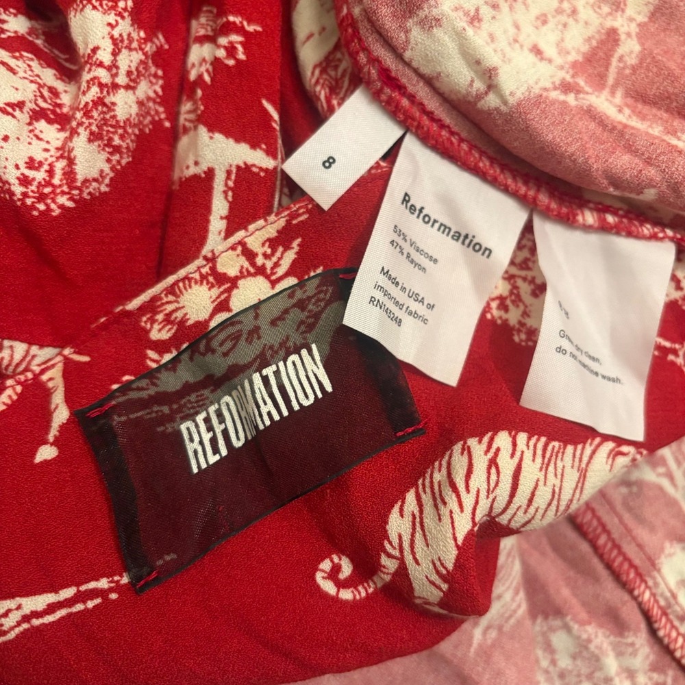 Reformation Red Safari Toile Halter Wrap Midi Dress Size 8 Cutout Africa Retro - Picture 6 of 7